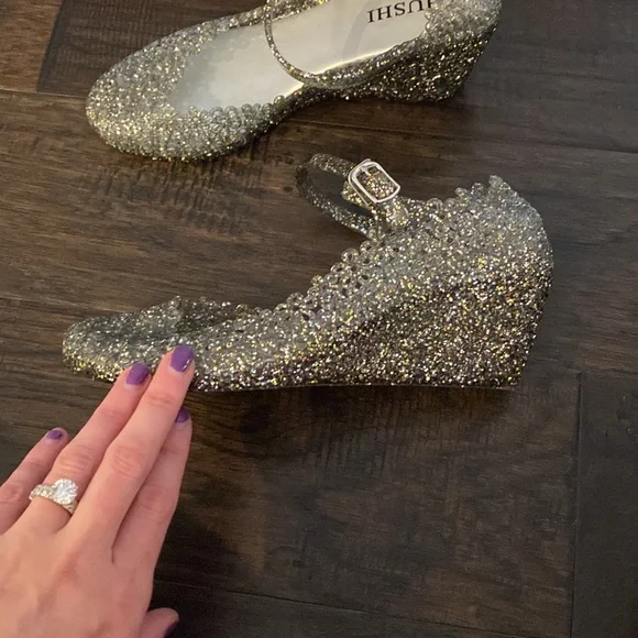 ✨🌈Colourful Glitter on Transparent Black Jelly Wedge (37) - Picture 3 of 9